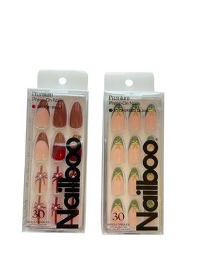 Nailboo Medium Almond Red/Green French Holiday Christmas Premium Press On Nails